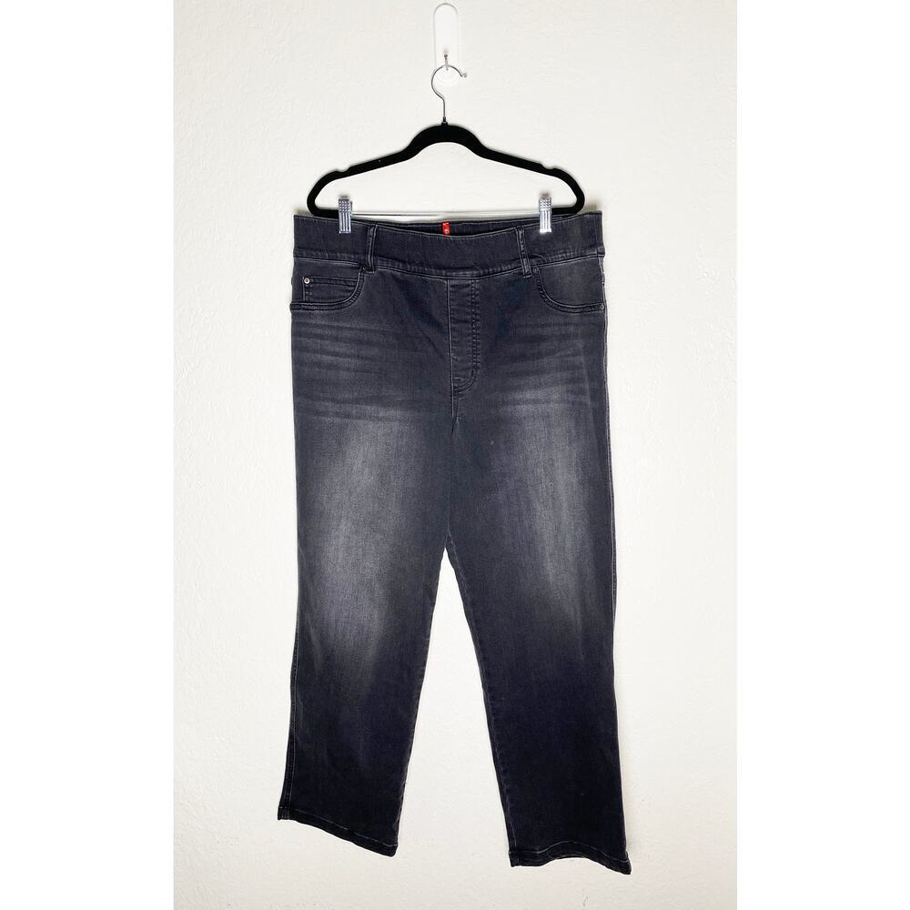 Spanx Women's Wide Leg Stretch Black Jeggings Jeans High Rise Elastic Waist Crop